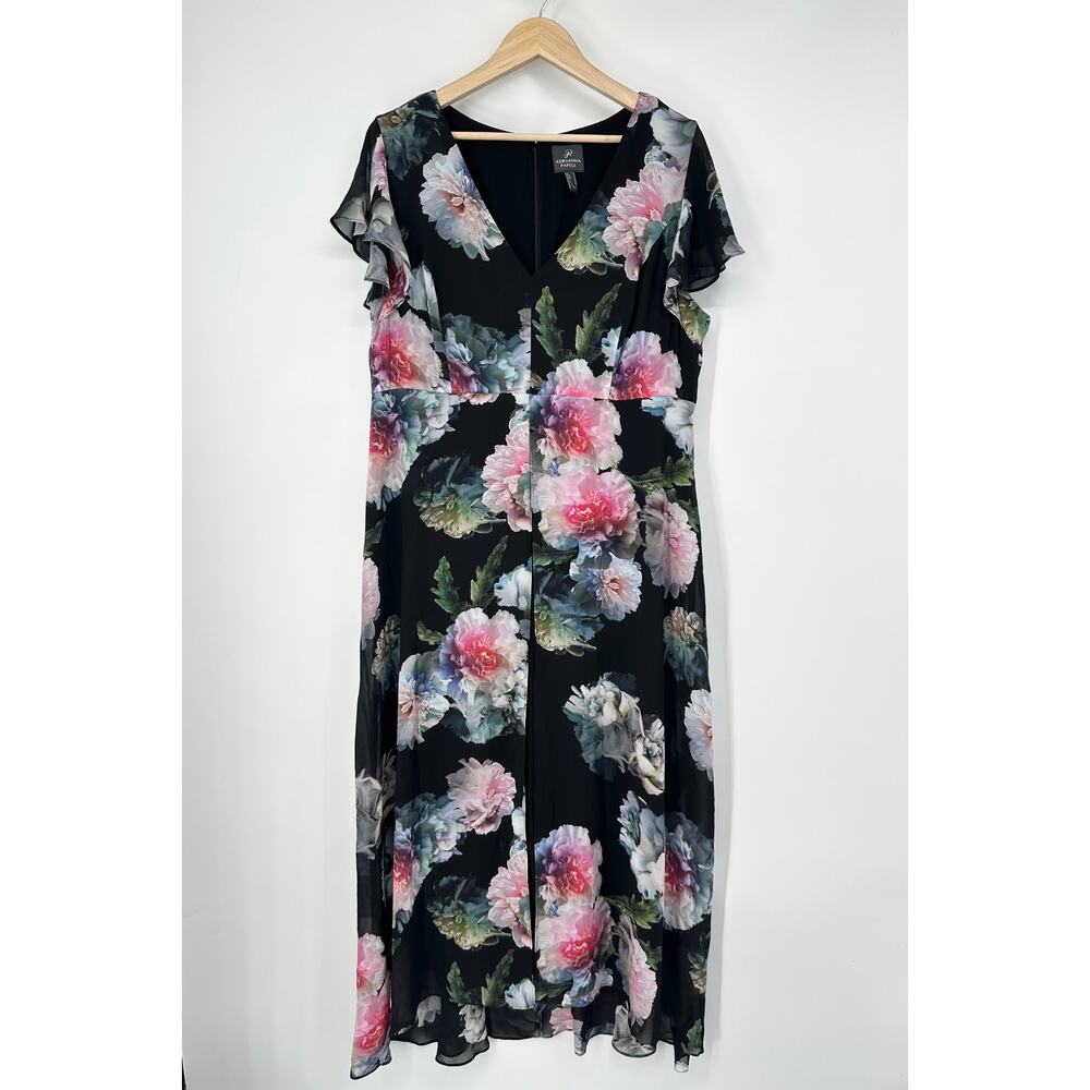 Adrianna Papell Floral Wide Leg Jumpsuit Flutter Sleeve Formal Maxi Dress Black - Picture 7 of 14